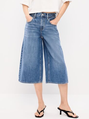 بنطال جينز كولوت واسع الساق متوسط ​​الارتفاع من Old Navy - غسيل متوسط in Saudi Arabia