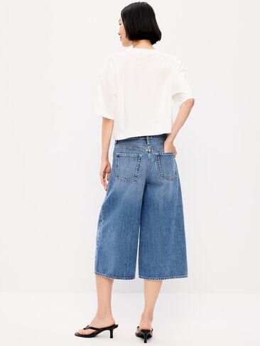 بنطال جينز كولوت واسع الساق متوسط ​​الارتفاع من Old Navy - غسيل متوسط in Saudi Arabia