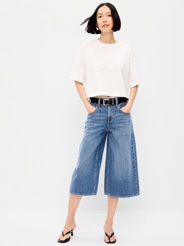 بنطال جينز كولوت واسع الساق متوسط ​​الارتفاع من Old Navy - غسيل متوسط in Saudi Arabia