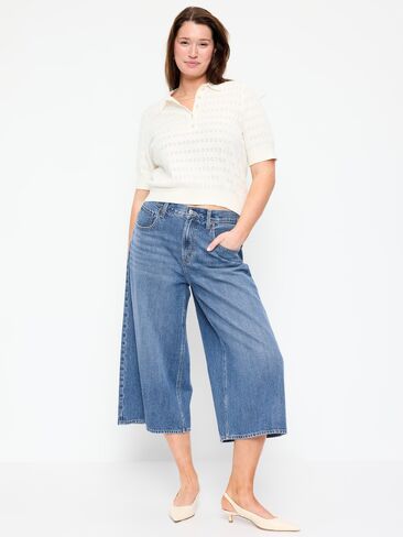 بنطال جينز كولوت واسع الساق متوسط ​​الارتفاع من Old Navy - غسيل متوسط in Saudi Arabia