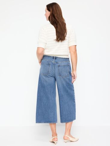 بنطال جينز كولوت واسع الساق متوسط ​​الارتفاع من Old Navy - غسيل متوسط in Saudi Arabia