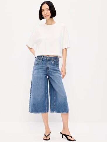 بنطال جينز كولوت واسع الساق متوسط ​​الارتفاع من Old Navy - غسيل متوسط in Saudi Arabia