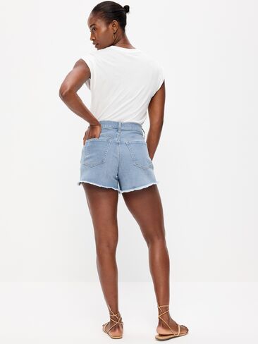 Old Navy Curvy High-Waisted OG Jean Cut-Off Shorts -- 4-inch inseam - Indigo Shreds in Saudi Arabia