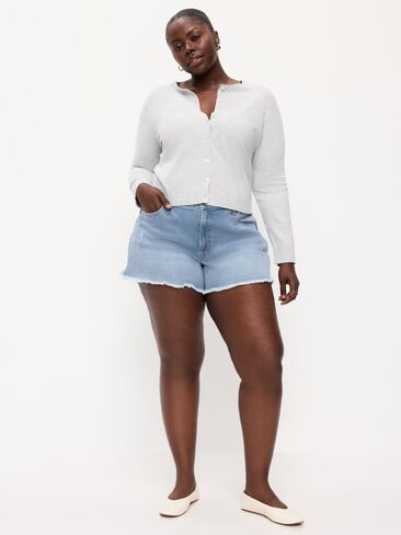Old Navy Curvy High-Waisted OG Jean Cut-Off Shorts -- 4-inch inseam - Indigo Shreds in Saudi Arabia