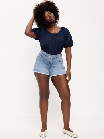 Old Navy Curvy High-Waisted OG Jean Cut-Off Shorts -- 4-inch inseam - Indigo Shreds in Saudi Arabia