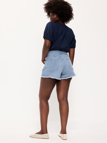 Old Navy Curvy High-Waisted OG Jean Cut-Off Shorts -- 4-inch inseam - Indigo Shreds in Saudi Arabia