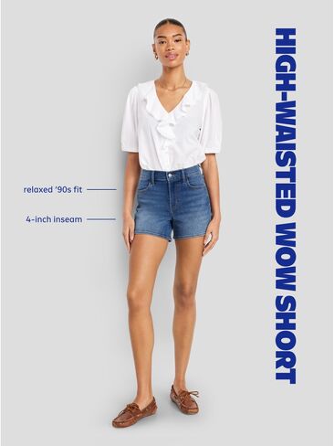 شورت جينز Wow Jean عالي الخصر من Old Navy - درزة داخلية 4 بوصة - زنابق بيضاء in Saudi Arabia