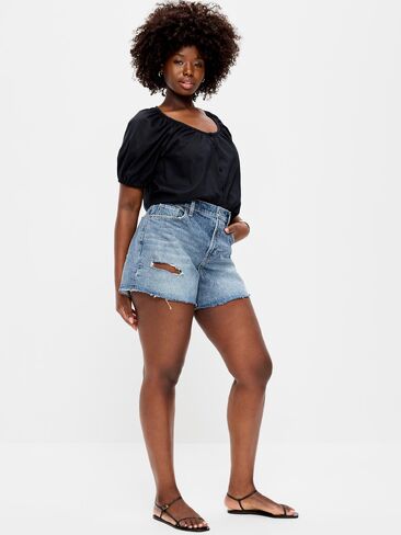 Old Navy Curvy High-Waisted Baggy Jean Cut-Off Shorts -- 5-inch inseam - Teddy in Saudi Arabia