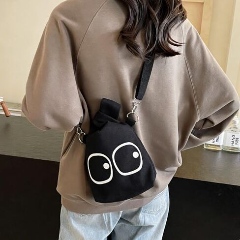 Canvas Shoulder & Crossbody Bag – Cute Eye Design Handheld Wristlet, Adjustable Strap, Soft Fabric Casual Tote for Women in Saudi Arabia