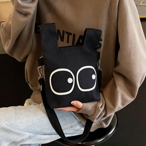 Canvas Shoulder & Crossbody Bag – Cute Eye Design Handheld Wristlet, Adjustable Strap, Soft Fabric Casual Tote for Women in Saudi Arabia
