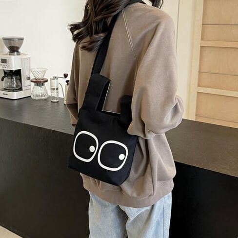 Canvas Shoulder & Crossbody Bag – Cute Eye Design Handheld Wristlet, Adjustable Strap, Soft Fabric Casual Tote for Women in Saudi Arabia