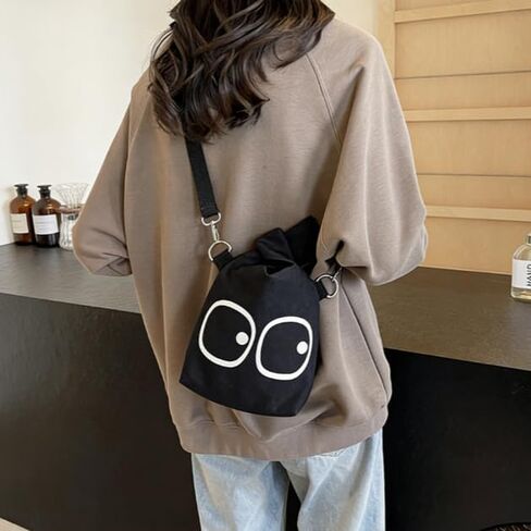 Canvas Shoulder & Crossbody Bag – Cute Eye Design Handheld Wristlet, Adjustable Strap, Soft Fabric Casual Tote for Women in Saudi Arabia