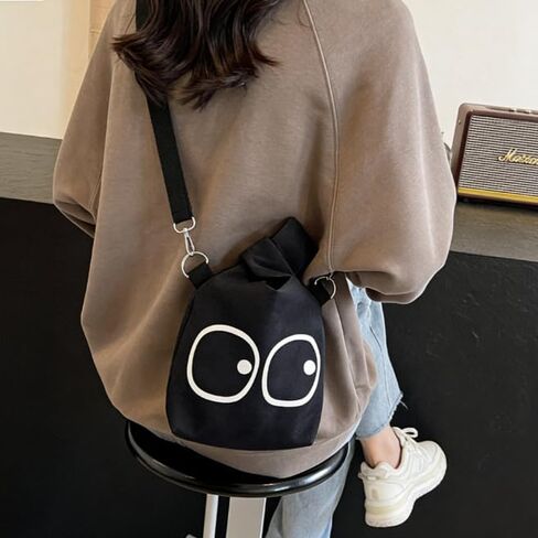 Canvas Shoulder & Crossbody Bag – Cute Eye Design Handheld Wristlet, Adjustable Strap, Soft Fabric Casual Tote for Women in Saudi Arabia
