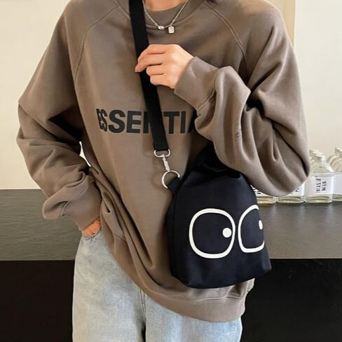 Canvas Shoulder & Crossbody Bag – Cute Eye Design Handheld Wristlet, Adjustable Strap, Soft Fabric Casual Tote for Women in Saudi Arabia