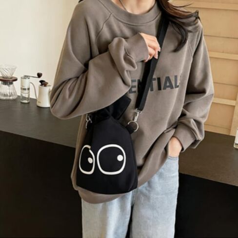 Canvas Shoulder & Crossbody Bag – Cute Eye Design Handheld Wristlet, Adjustable Strap, Soft Fabric Casual Tote for Women in Saudi Arabia