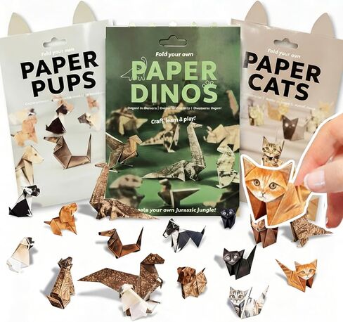 150 Sheets Origami Paper Kit, 3D Cat Dog Dinosaur Animals Paper Folding Craft Set - DIY Creative Art Activity for Adults & Adolescents, Educational Toys, Desk Decor Gift for Animal Lovers in Kuwait