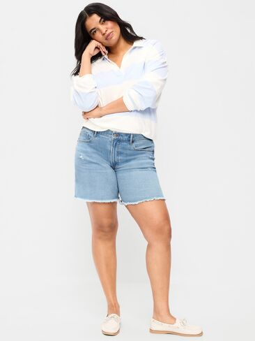 شورت جينز OG بخصر عالٍ من Old Navy - درزة داخلية 7 بوصة - قطع نيلي in Saudi Arabia