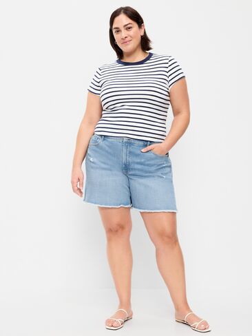 شورت جينز OG بخصر عالٍ من Old Navy - درزة داخلية 7 بوصة - قطع نيلي in Saudi Arabia