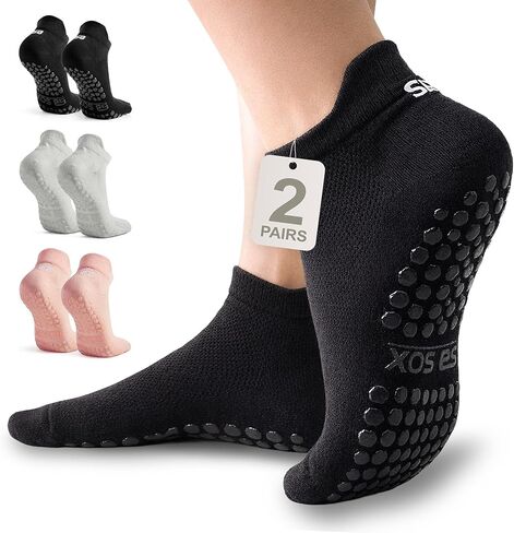 SB SOX Pilates Socks for Women (2 Pairs) - Non Slip Grip Socks for Yoga, Barre, Hospital in Saudi Arabia