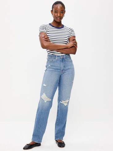 بنطلون جينز Old Navy متعرج عالي الخصر OG فضفاض بقصة مستقيمة - تيسا in Saudi Arabia