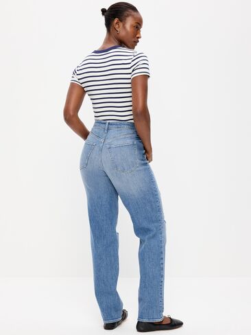 بنطلون جينز Old Navy متعرج عالي الخصر OG فضفاض بقصة مستقيمة - تيسا in Saudi Arabia