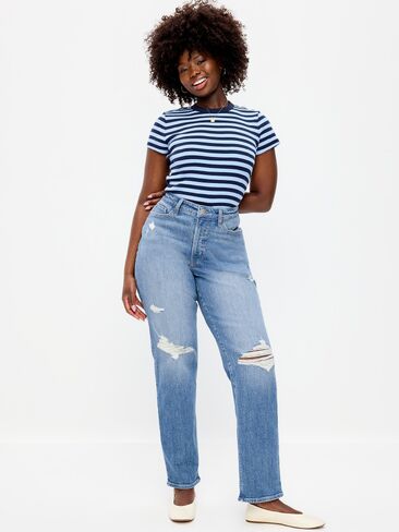 بنطلون جينز Old Navy متعرج عالي الخصر OG فضفاض بقصة مستقيمة - تيسا in Saudi Arabia