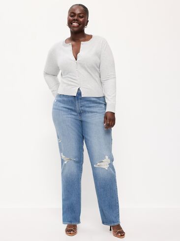 بنطلون جينز Old Navy متعرج عالي الخصر OG فضفاض بقصة مستقيمة - تيسا in Saudi Arabia