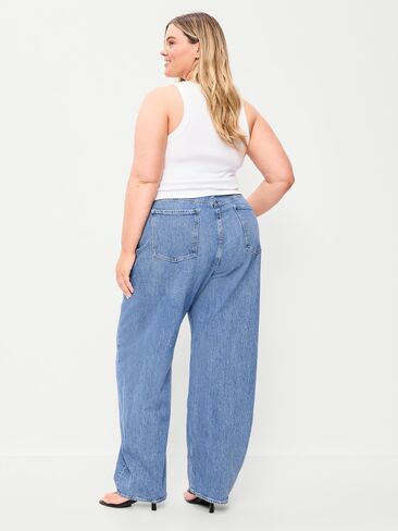 بنطلون جينز Old Navy عالي الخصر ومستدير وواسع الساق - جورجينا in Saudi Arabia