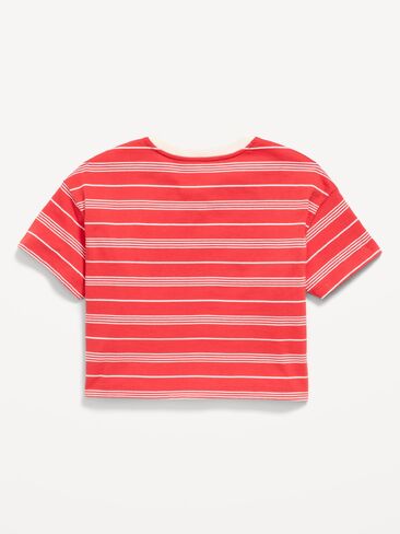 Old Navy Oversized Short-Sleeve Cropped T-Shirt for Girls - Red Stripes in Saudi Arabia