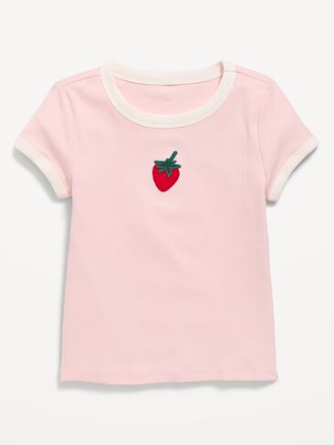 Old Navy Fitted Short-Sleeve Ribbed Graphic Ringer T-Shirt for Girls - Pink Sky in Saudi Arabia