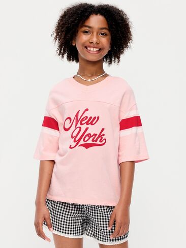 Old Navy Oversized Football-Style T-Shirt for Girls - Pink Sky in Saudi Arabia