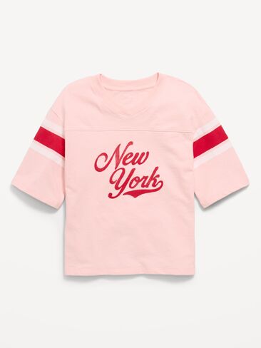 Old Navy Oversized Football-Style T-Shirt for Girls - Pink Sky in Saudi Arabia