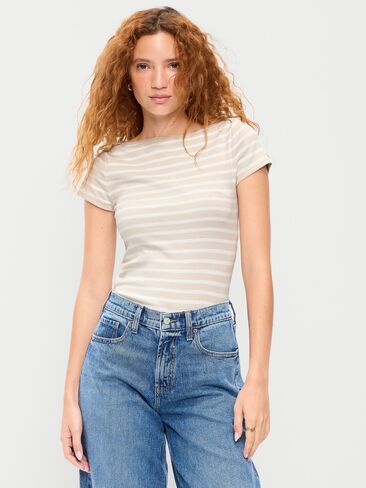 Old Navy Snug Boat-Neck T-Shirt - Neutral Stripe in Saudi Arabia