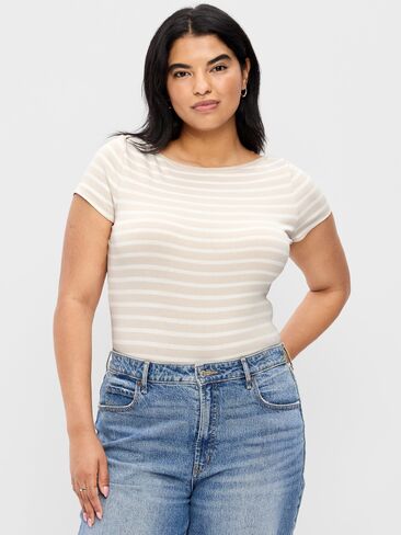 Old Navy Snug Boat-Neck T-Shirt - Neutral Stripe in Saudi Arabia