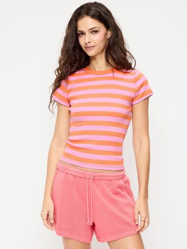 Old Navy Snug Crew-Neck Ribbed T-Shirt - Bold Orange Stripe in Saudi Arabia