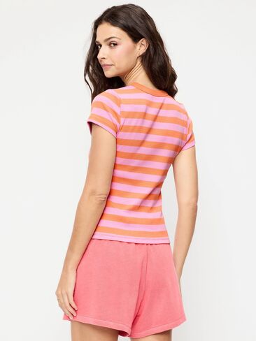 Old Navy Snug Crew-Neck Ribbed T-Shirt - Bold Orange Stripe in Saudi Arabia