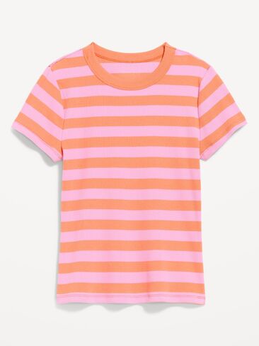 Old Navy Snug Crew-Neck Ribbed T-Shirt - Bold Orange Stripe in Saudi Arabia