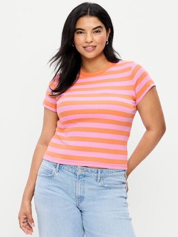 Old Navy Snug Crew-Neck Ribbed T-Shirt - Bold Orange Stripe in Saudi Arabia