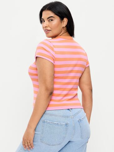 Old Navy Snug Crew-Neck Ribbed T-Shirt - Bold Orange Stripe in Saudi Arabia