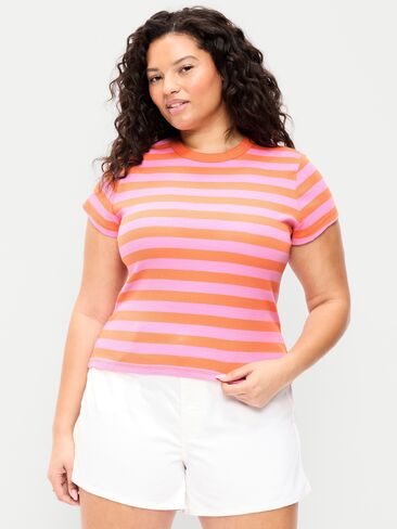 Old Navy Snug Crew-Neck Ribbed T-Shirt - Bold Orange Stripe in Saudi Arabia