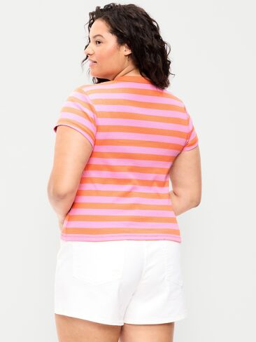 Old Navy Snug Crew-Neck Ribbed T-Shirt - Bold Orange Stripe in Saudi Arabia