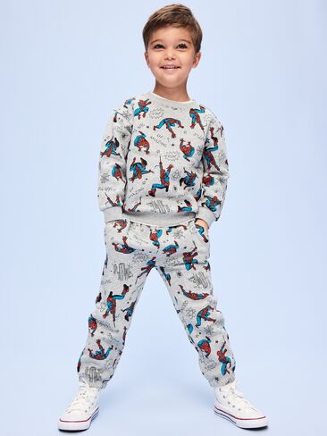 طقم سويت شيرت وبنطال رياضي مقاس كبير من Old Navy Old Navy x Marvel Spider-Man للأولاد الصغار - رمادي منقط in Saudi Arabia