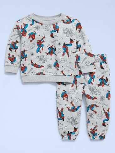 طقم سويت شيرت وبنطال رياضي مقاس كبير من Old Navy Old Navy x Marvel Spider-Man للأولاد الصغار - رمادي منقط in Saudi Arabia