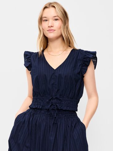 بلوزة من قماش البوبلين بأكمام رفرفة من Old Navy - عمق القطب الشمالي in Saudi Arabia