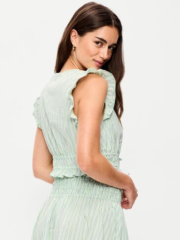 بلوزة من قماش البوبلين بأكمام رفرفة من Old Navy - شريط أبيض/أخضر in Saudi Arabia