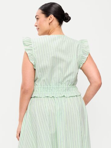 بلوزة من قماش البوبلين بأكمام رفرفة من Old Navy - شريط أبيض/أخضر in Saudi Arabia