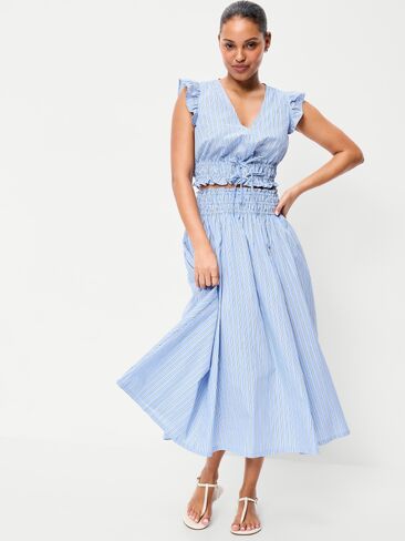 بلوزة من قماش البوبلين بأكمام رفرفة من Old Navy - شريط أبيض وأزرق in Saudi Arabia