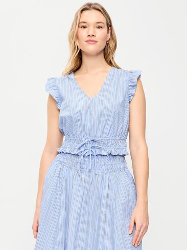 بلوزة من قماش البوبلين بأكمام رفرفة من Old Navy - شريط أبيض وأزرق in Saudi Arabia