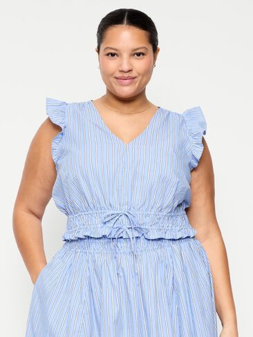 بلوزة من قماش البوبلين بأكمام رفرفة من Old Navy - شريط أبيض وأزرق in Saudi Arabia
