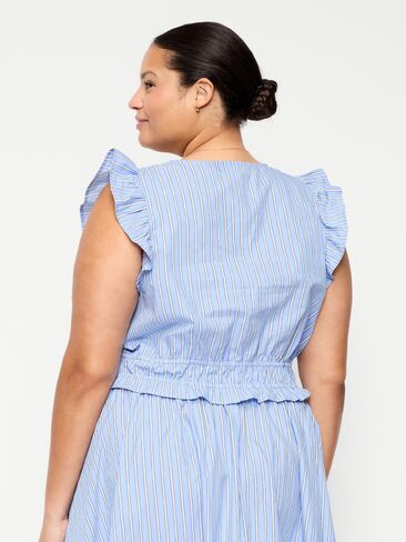 بلوزة من قماش البوبلين بأكمام رفرفة من Old Navy - شريط أبيض وأزرق in Saudi Arabia